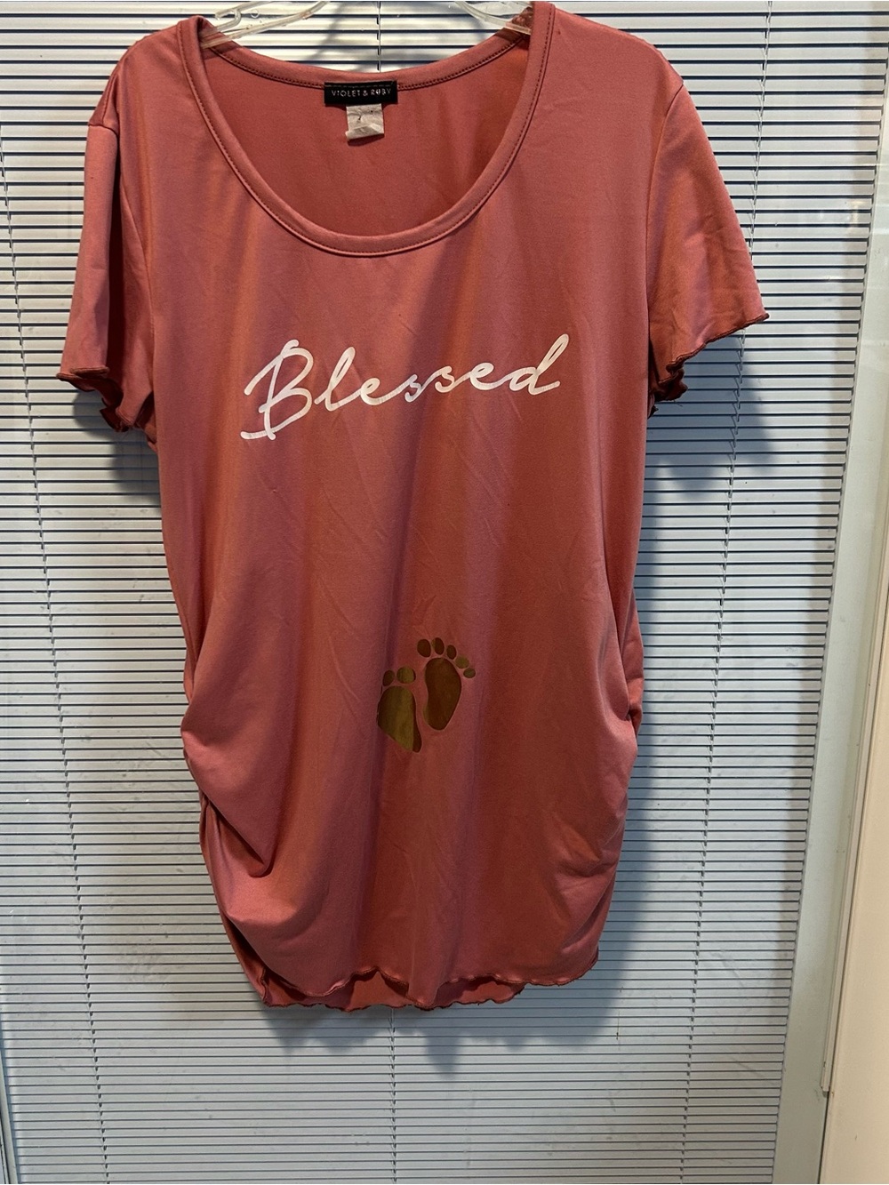 'Blessed' Scoop Neck Tee - Dusty Rose